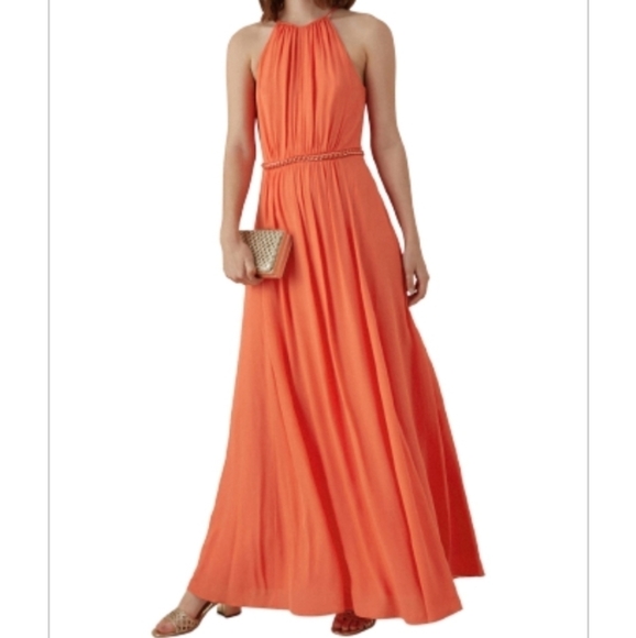 Karen MILLEN CHAIN-TRIM CORAL MAXI DRESS - Picture 1 of 16